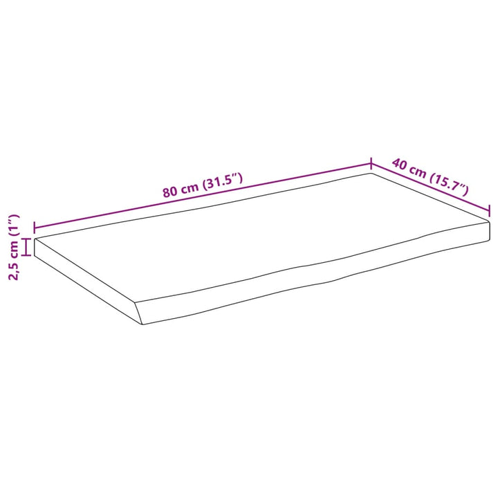 bordplade 80x40x2,5 cm naturlig kant massivt mangotræ