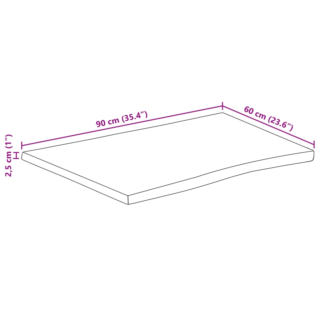 bordplade 90x60x2,5 cm naturlig kant massivt mangotræ