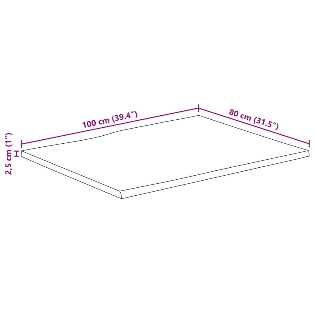 bordplade 100x80x2,5 cm naturlig kant massivt mangotræ