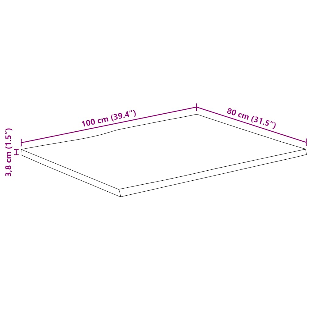 bordplade 100x80x3,8 cm naturlig kant massivt mangotræ