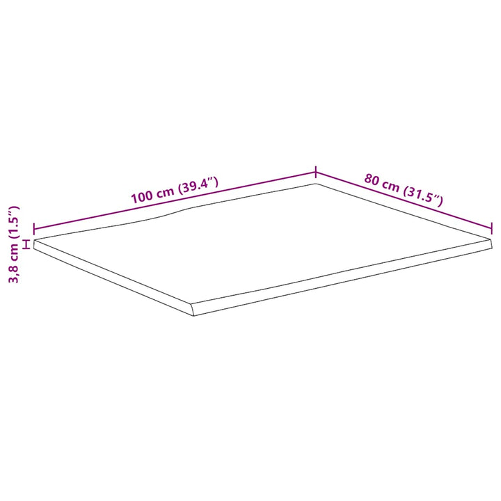 bordplade 100x80x3,8 cm naturlig kant massivt mangotræ
