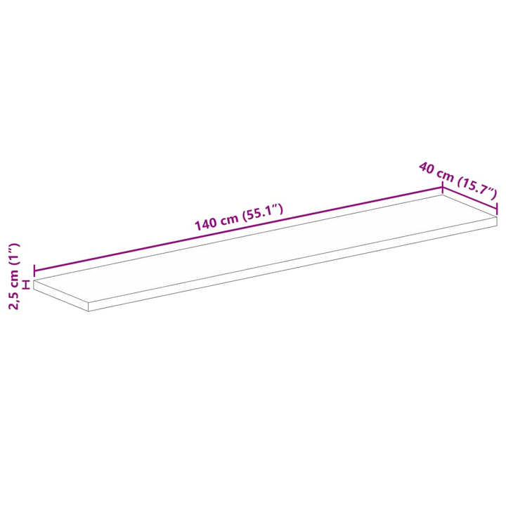 bordplade 140x40x2,5 cm rektangulær massivt akacietræ