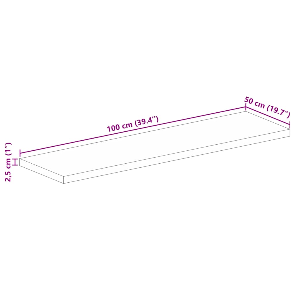 bordplade 100x50x2,5 cm rektangulær massivt akacietræ