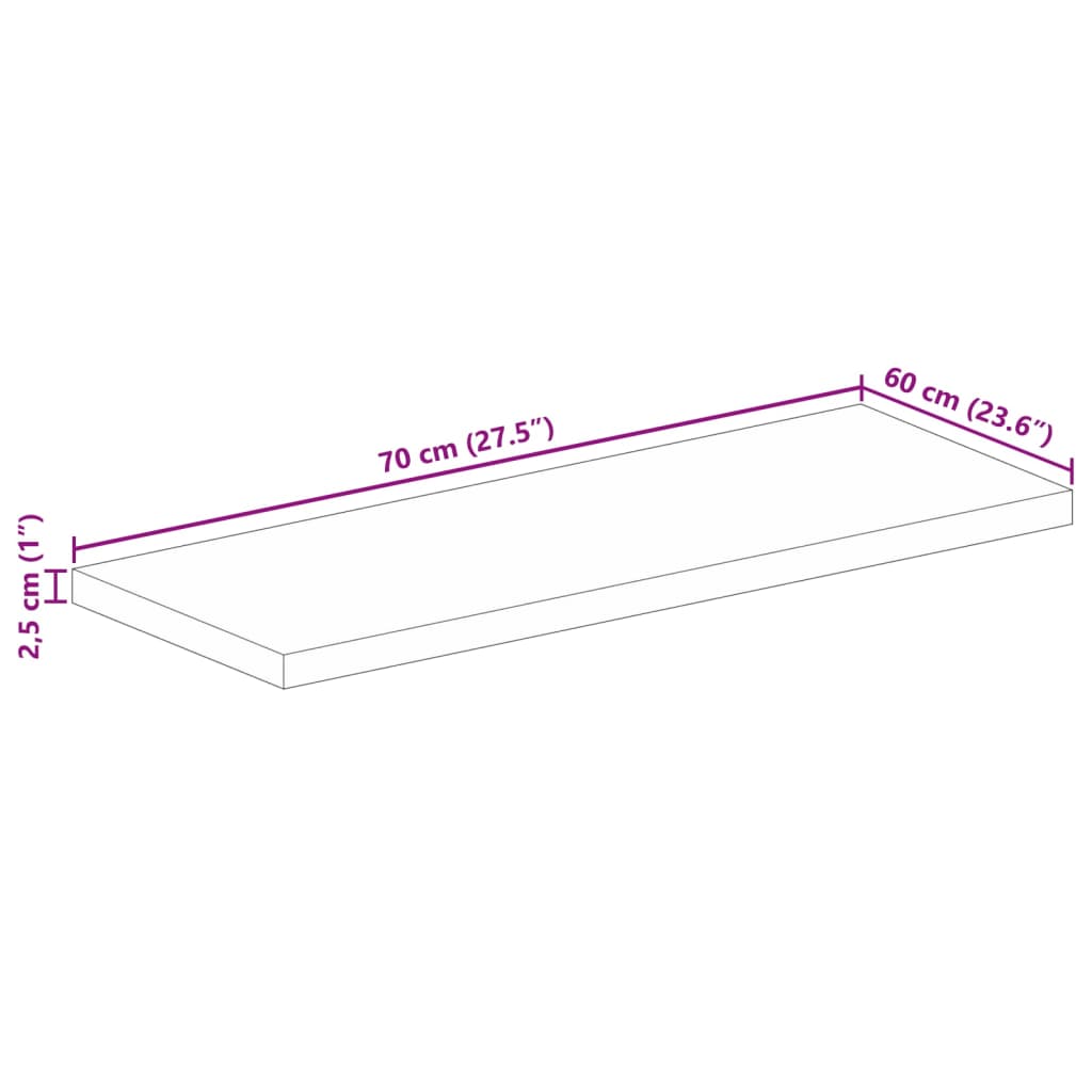 bordplade 70x60x2,5 cm rektangulær massivt akacietræ