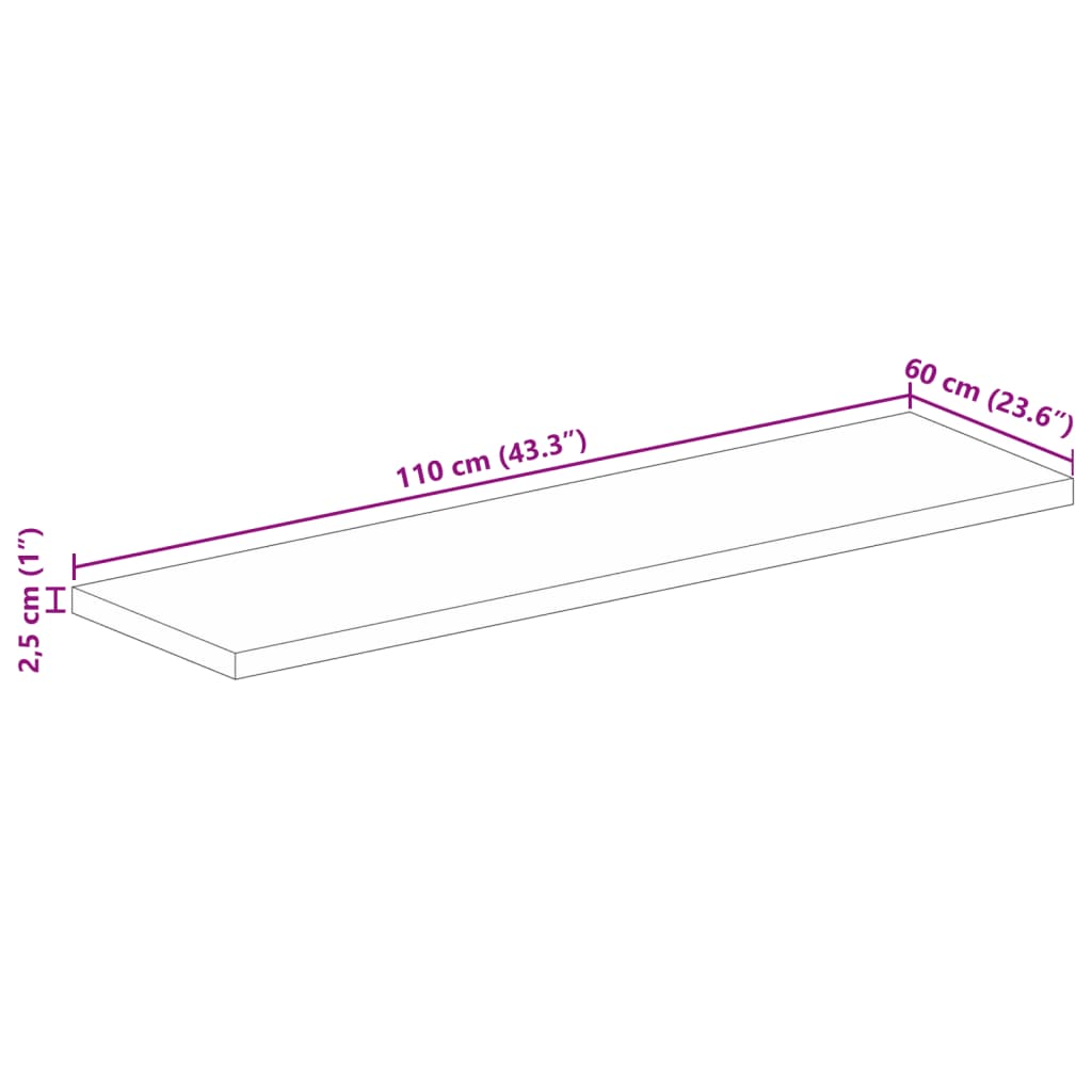 bordplade 110x60x2,5 cm rektangulær massivt akacietræ