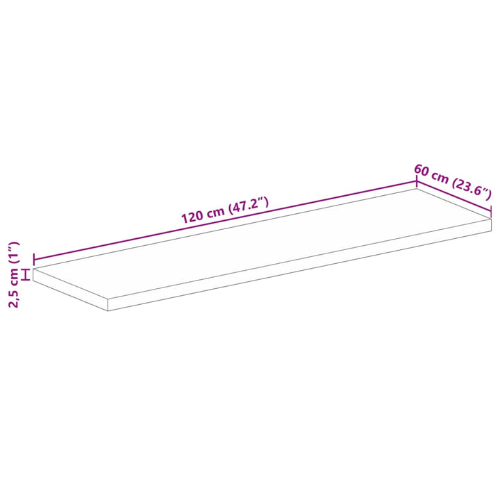 bordplade 120x60x2,5 cm rektangulær massivt akacietræ