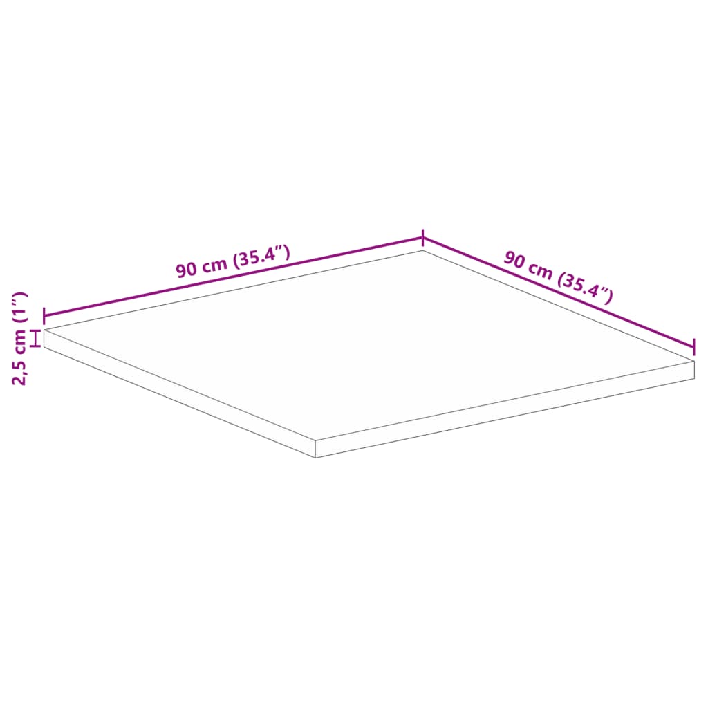 bordplade 90x90x2,5 cm firkantet massivt akacietræ