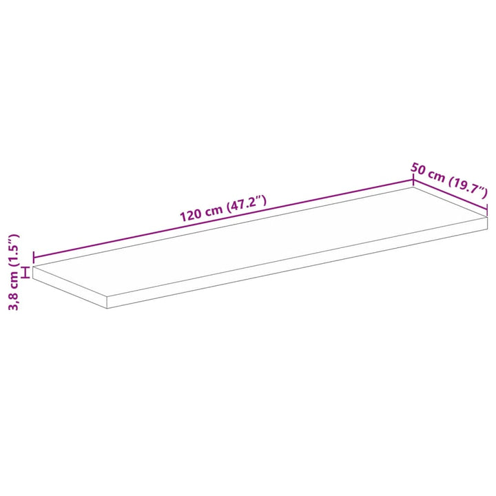 bordplade 120x50x3,8 cm rektangulær massivt akacietræ