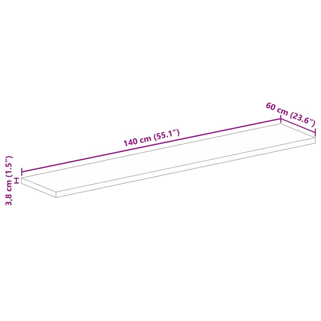 bordplade 140x60x3,8 cm rektangulær massivt akacietræ