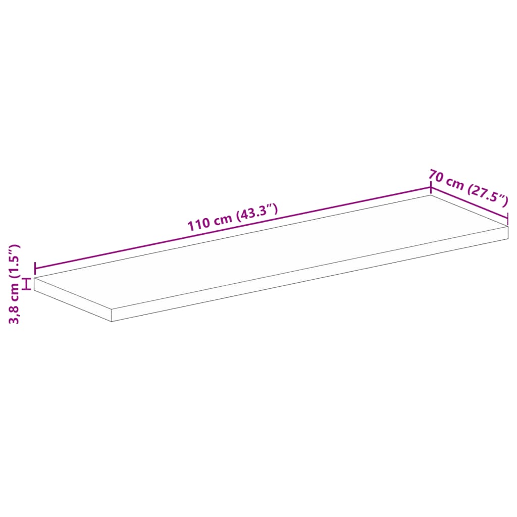 bordplade 110x70x3,8 cm rektangulær massivt akacietræ