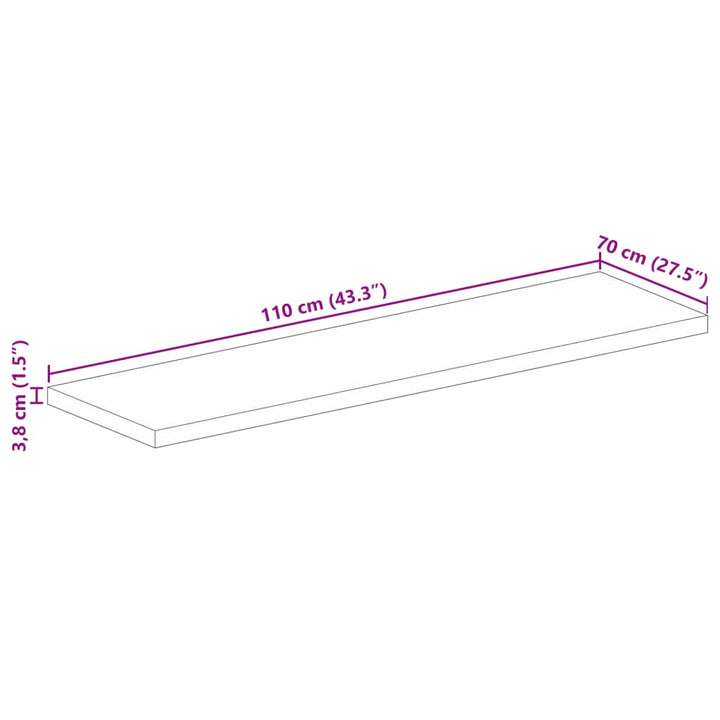 bordplade 110x70x3,8 cm rektangulær massivt akacietræ