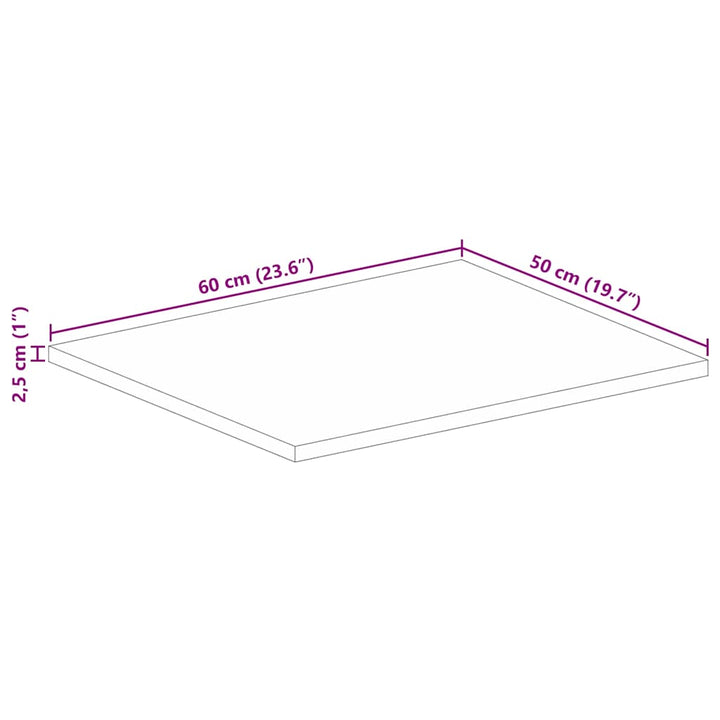 bordplade 60x50x2,5 cm rektangulær massivt genbrugstræ