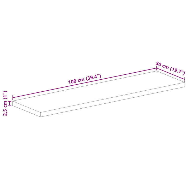 bordplade 100x50x2,5 cm rektangulær massivt genbrugstræ