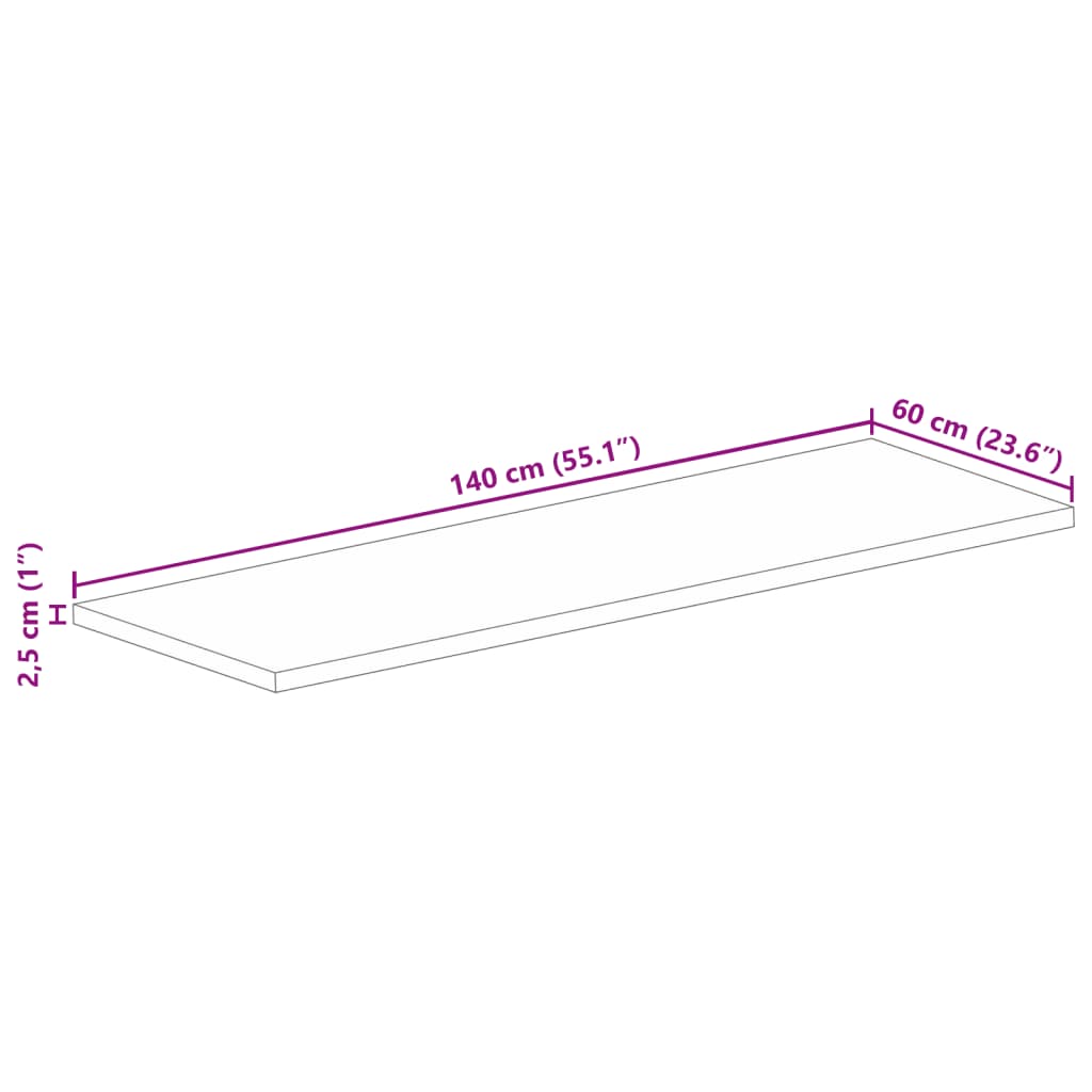 bordplade 140x60x2,5 cm rektangulær massivt genbrugstræ