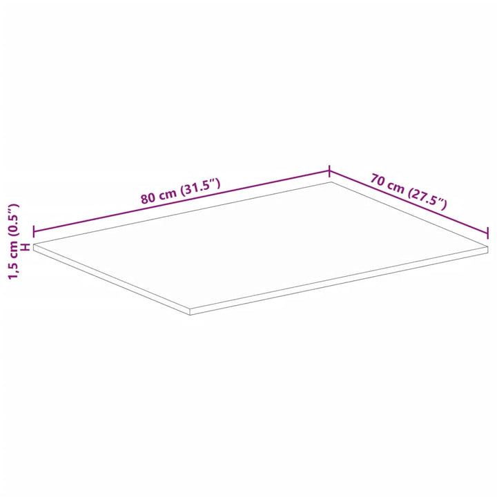 bordplade 80x70x1,5 cm rektangulær massivt genbrugstræ
