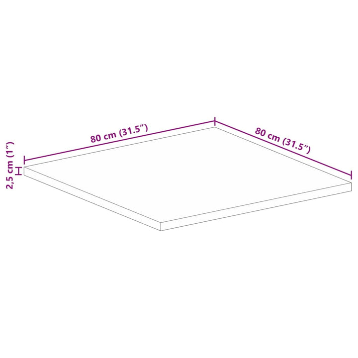 bordplade 80x80x2,5 cm firkantet massivt genbrugstræ