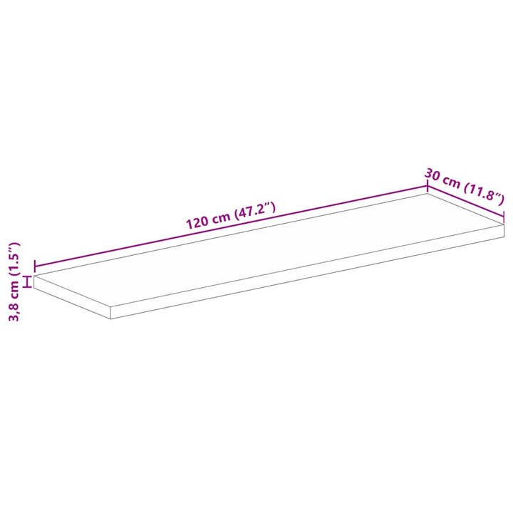 bordplade 120x30x3,8 cm rektangulær massivt genbrugstræ
