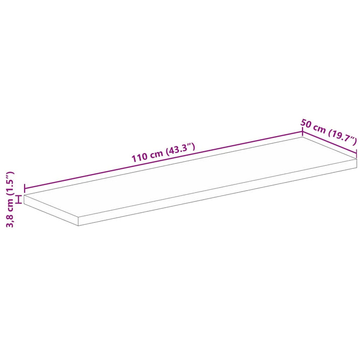 bordplade 110x50x3,8 cm rektangulær massivt genbrugstræ