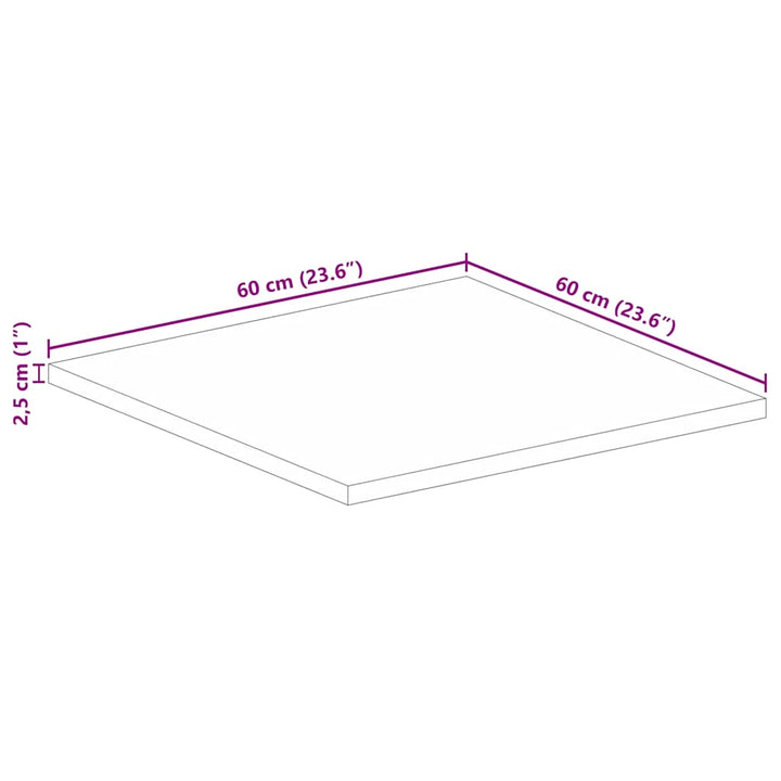 bordplade 60x60x2,5 cm firkantet massivt genbrugstræ