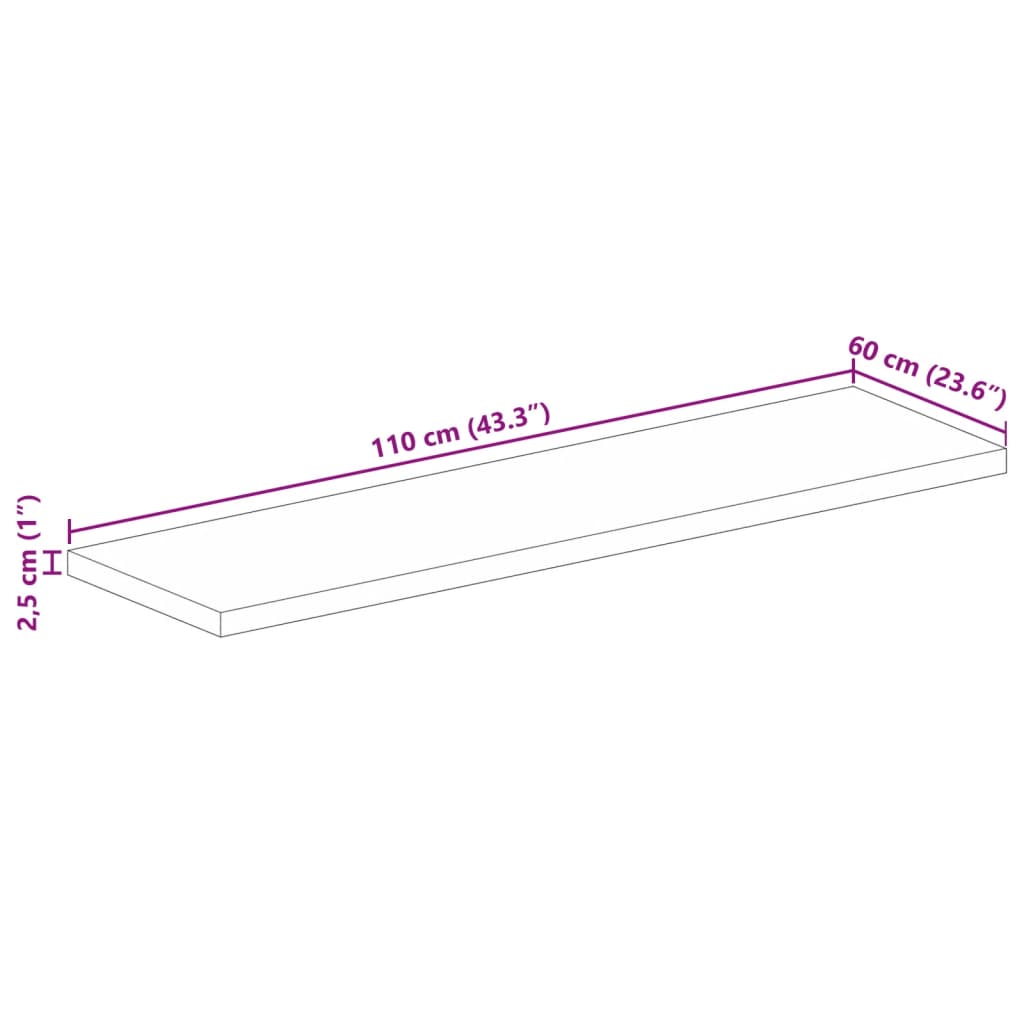 bordplade 110x60x2,5 cm rektangulær massivt genbrugstræ