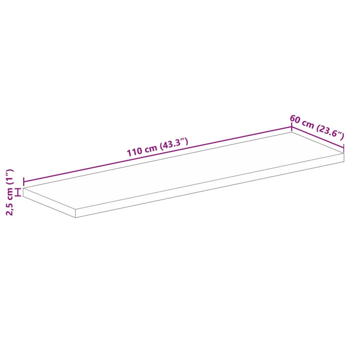 bordplade 110x60x2,5 cm rektangulær massivt genbrugstræ