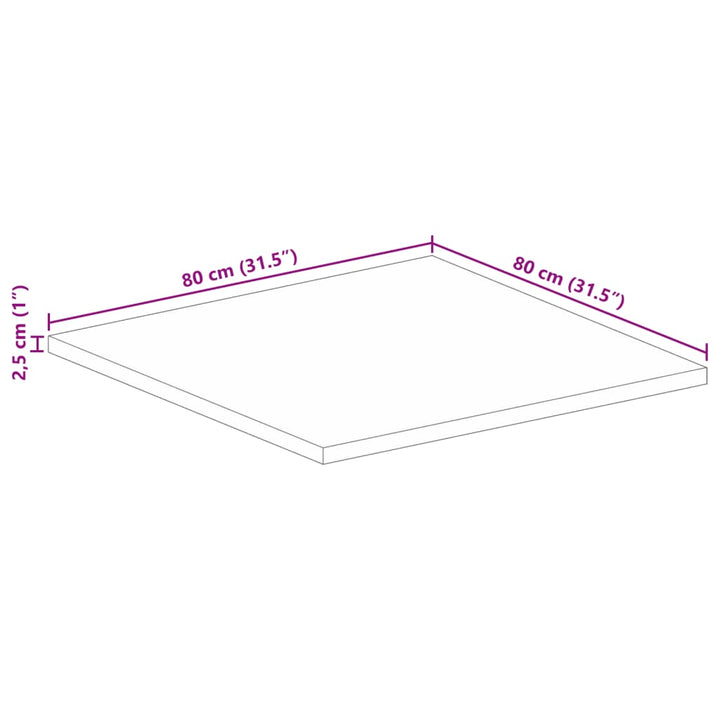bordplade 80x80x2,5 cm firkantet massivt genbrugstræ