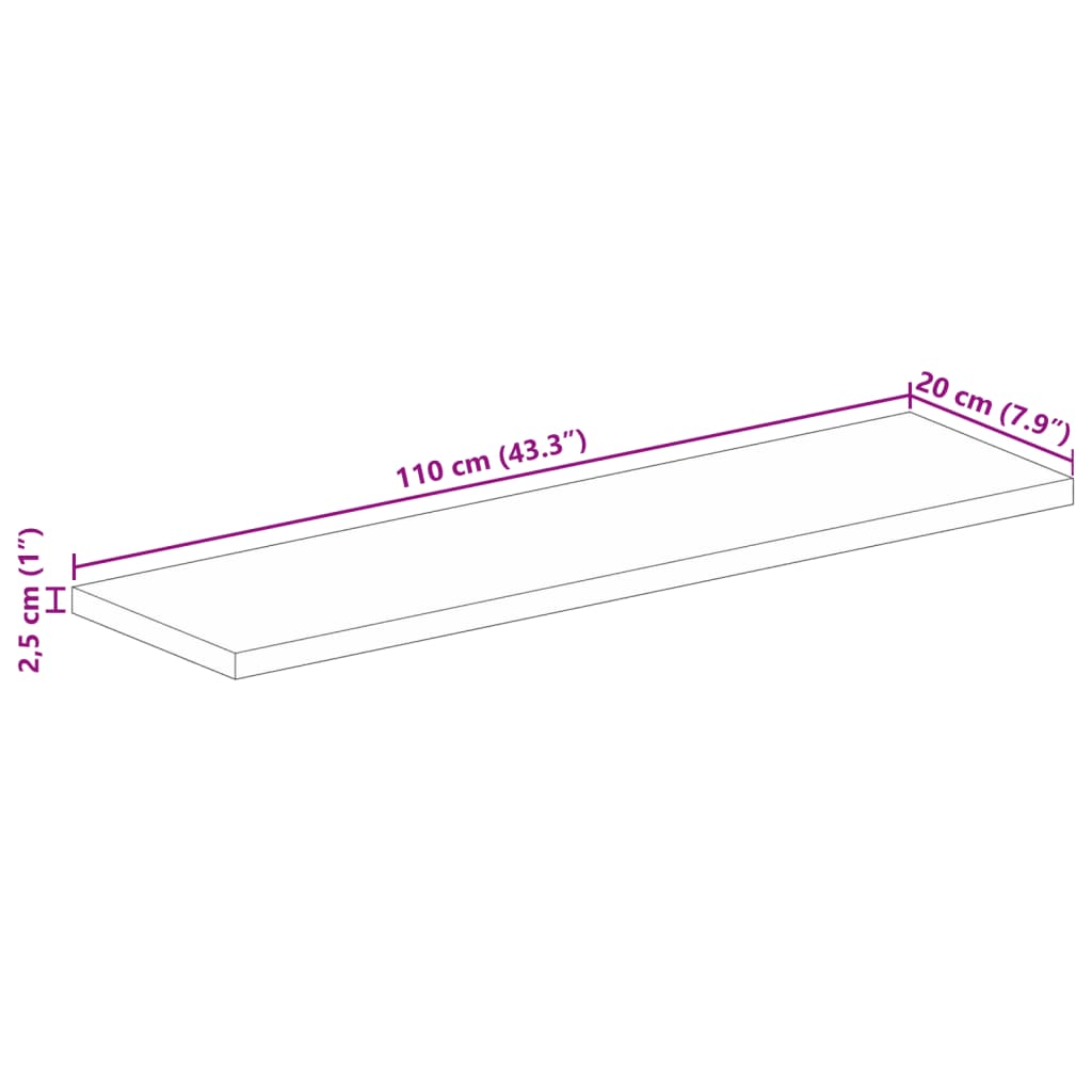 bordplade 110x20x2,5 cm rektangulær massivt ru mangotræ