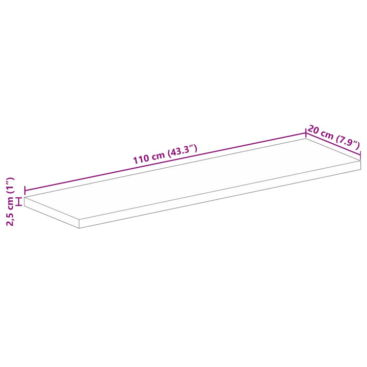 bordplade 110x20x2,5 cm rektangulær massivt ru mangotræ