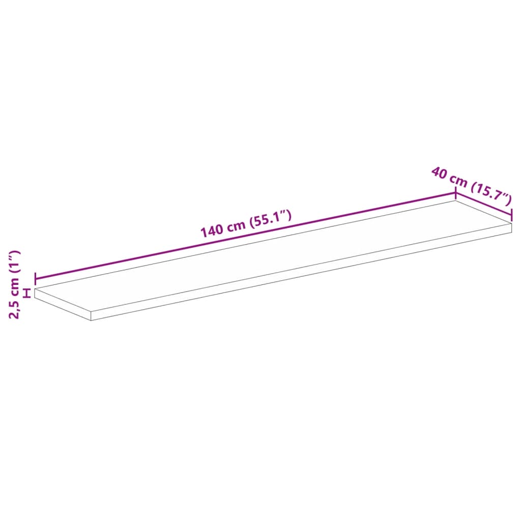 bordplade 140x40x2,5 cm rektangulær massivt ru mangotræ
