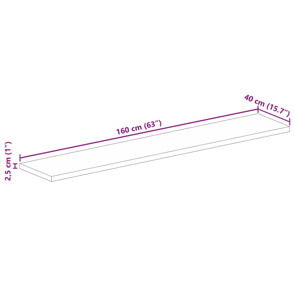 bordplade 160x40x2,5 cm rektangulær massivt ru mangotræ