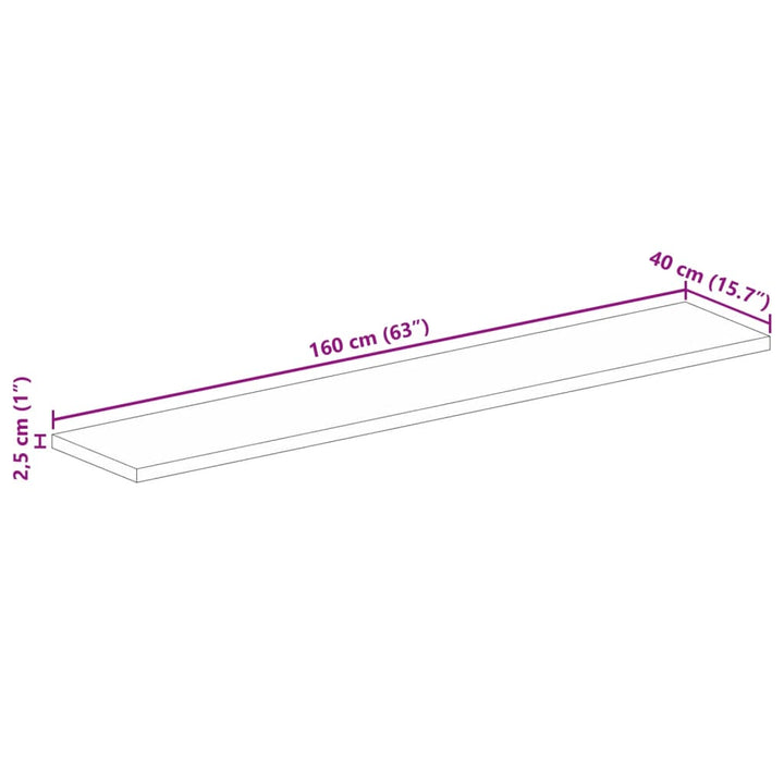 bordplade 160x40x2,5 cm rektangulær massivt ru mangotræ