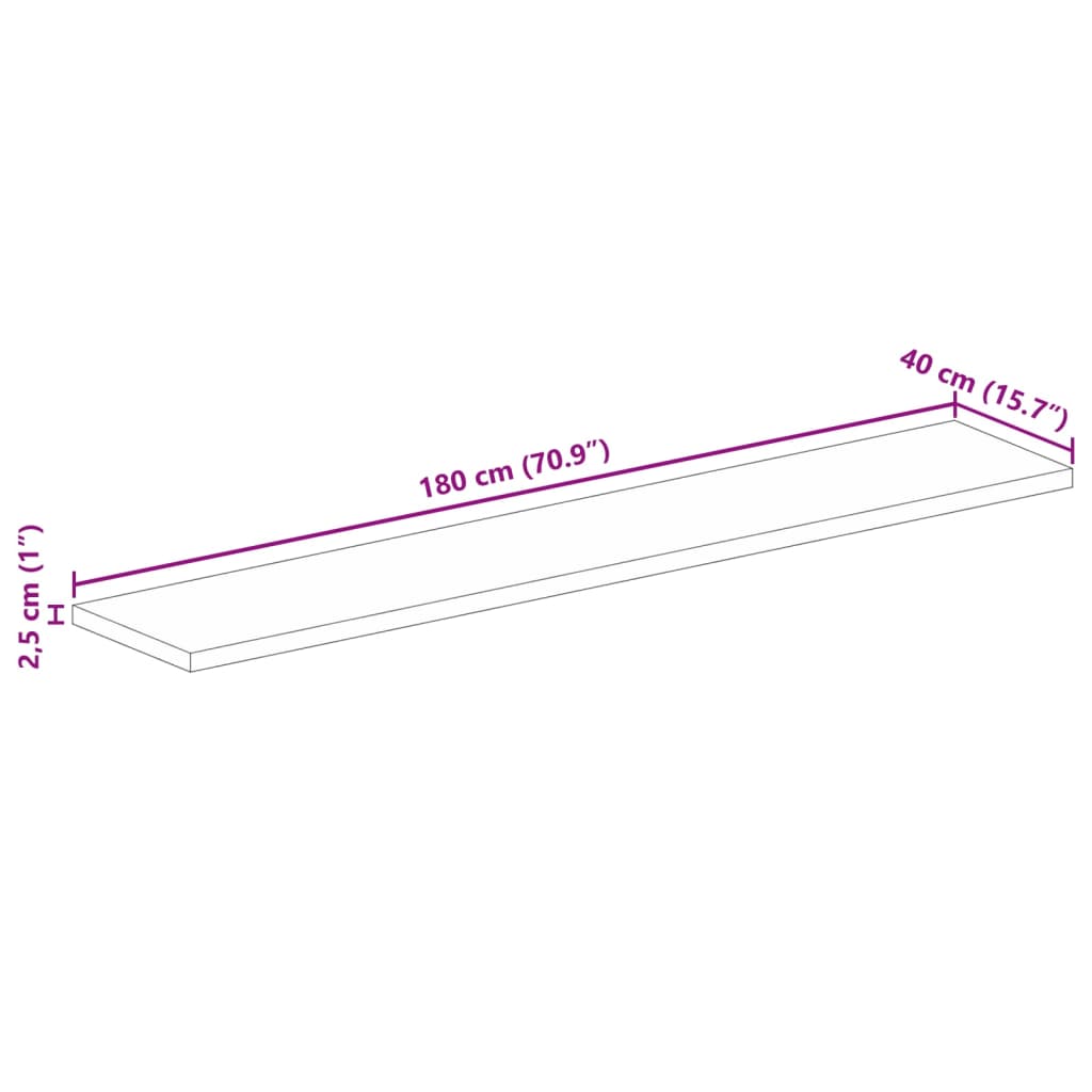bordplade 180x40x2,5 cm rektangulær massivt ru mangotræ