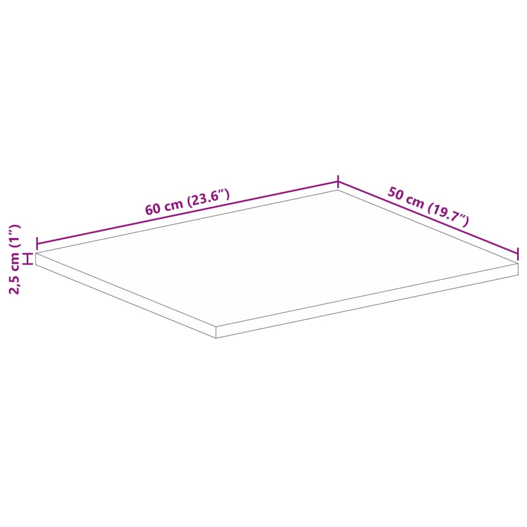 bordplade 60x50x2,5 cm rektangulær massivt ru mangotræ