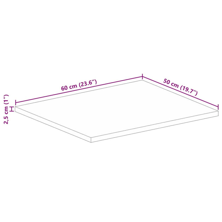 bordplade 60x50x2,5 cm rektangulær massivt ru mangotræ