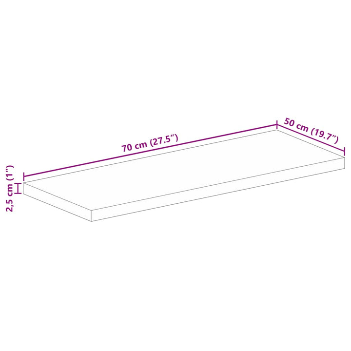 bordplade 70x50x2,5 cm rektangulær massivt ru mangotræ