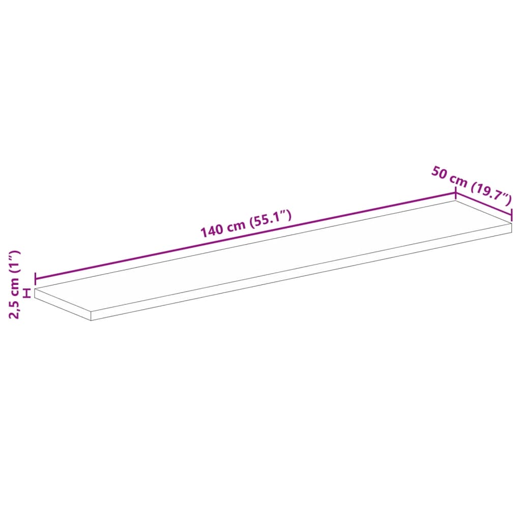 bordplade 140x50x2,5 cm rektangulær massivt ru mangotræ