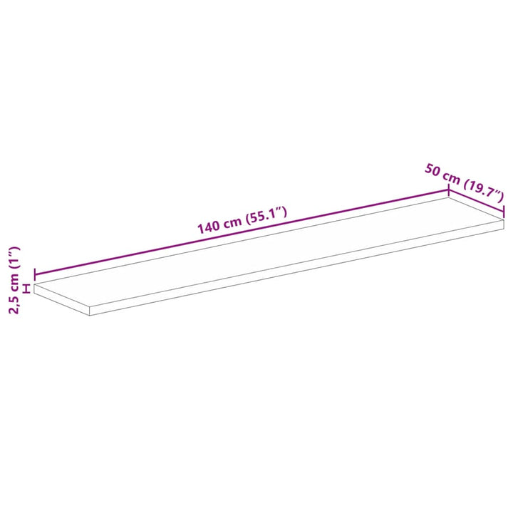 bordplade 140x50x2,5 cm rektangulær massivt ru mangotræ