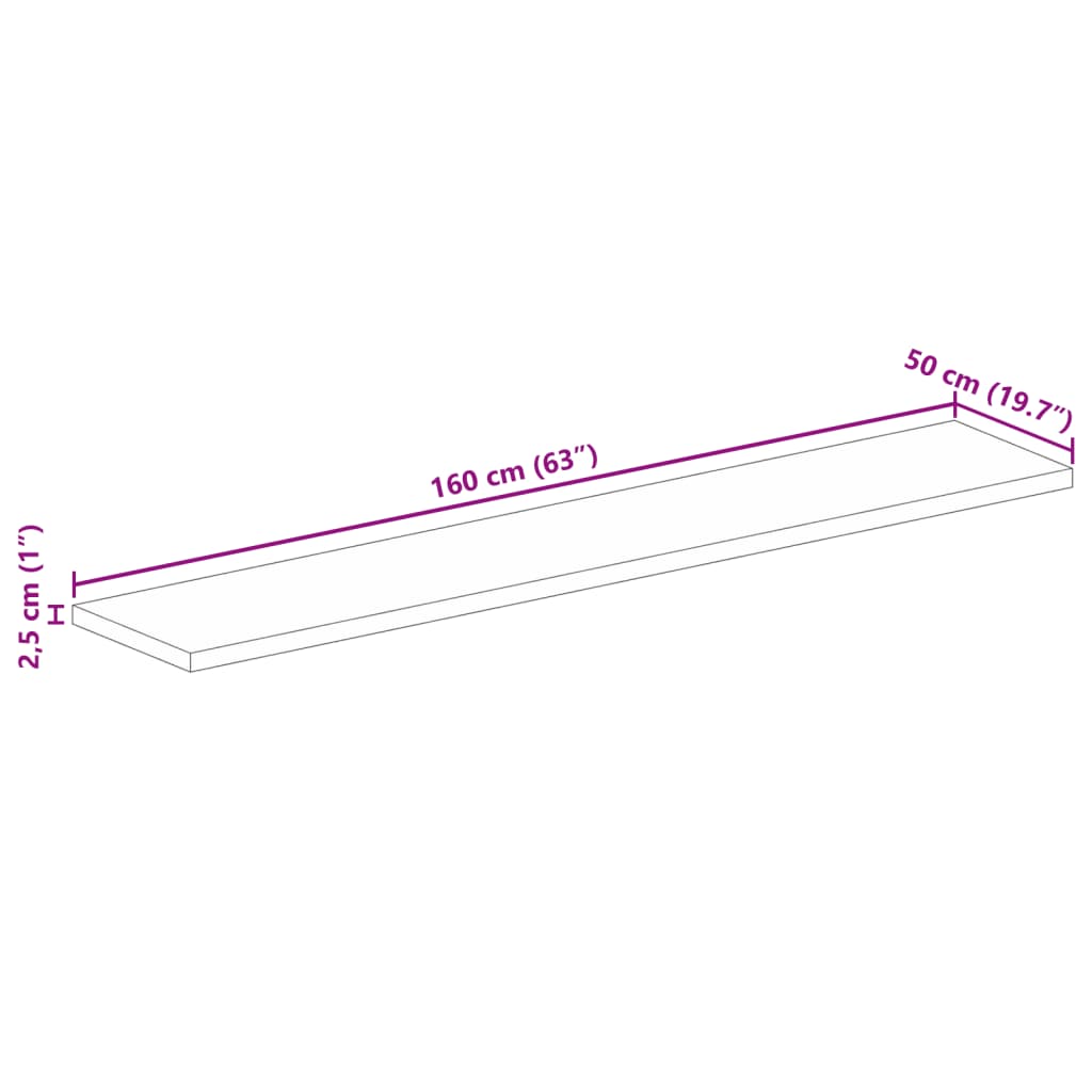 bordplade 160x50x2,5 cm rektangulær massivt ru mangotræ