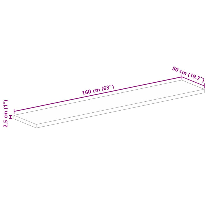 bordplade 160x50x2,5 cm rektangulær massivt ru mangotræ
