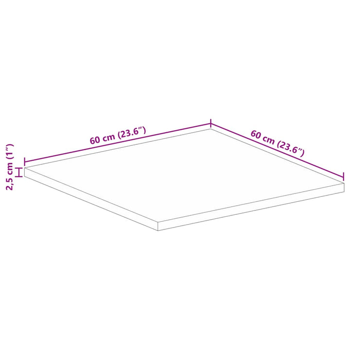 bordplade 60x60x2,5 cm firkantet massivt ru mangotræ