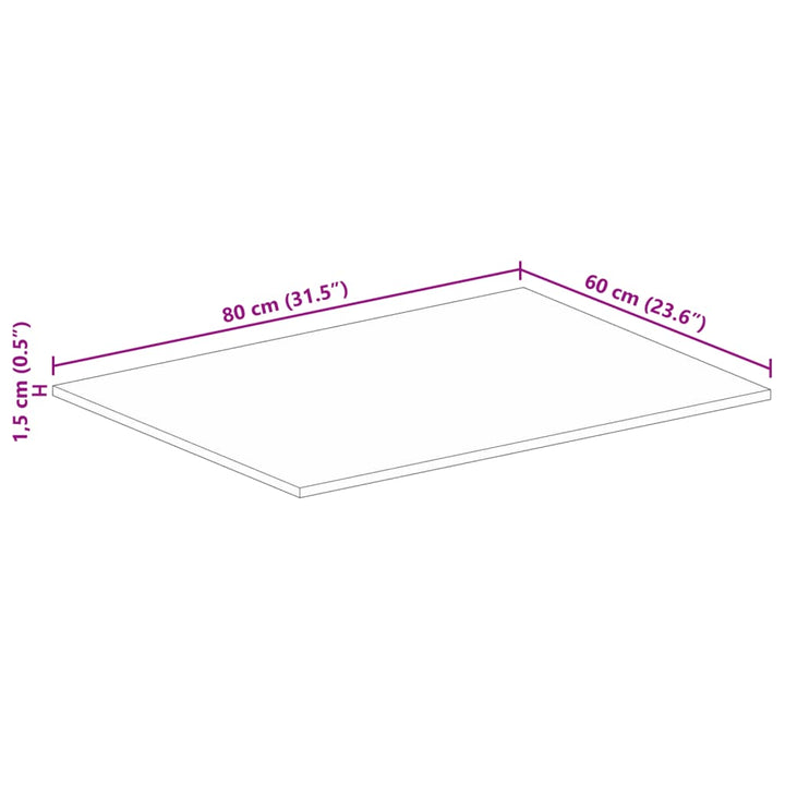bordplade 80x60x1,5 cm rektangulær massivt ru mangotræ