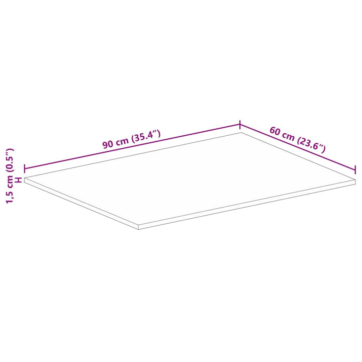 bordplade 90x60x1,5 cm rektangulær massivt ru mangotræ
