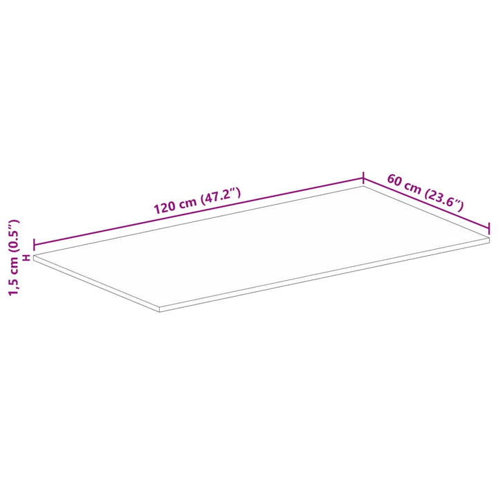 bordplade 120x60x1,5 cm rektangulær massivt ru mangotræ