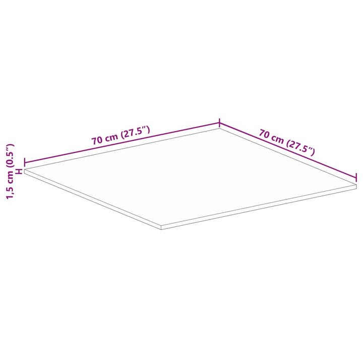 bordplade 70x70x1,5 cm firkantet massivt ru mangotræ