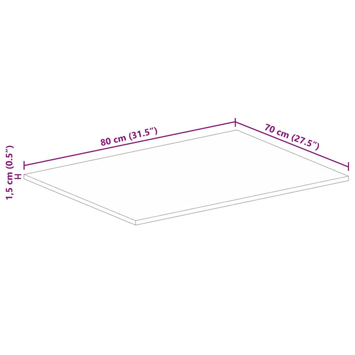 bordplade 80x70x1,5 cm rektangulær massivt ru mangotræ