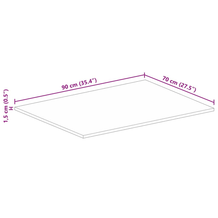 bordplade 90x70x1,5 cm rektangulær massivt ru mangotræ