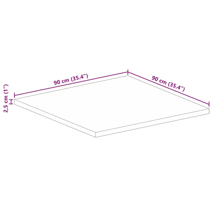 bordplade 90x90x2,5 cm firkantet massivt ru mangotræ