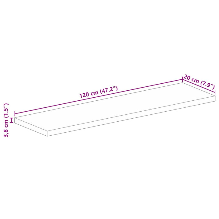 bordplade 120x20x3,8 cm rektangulær massivt ru mangotræ