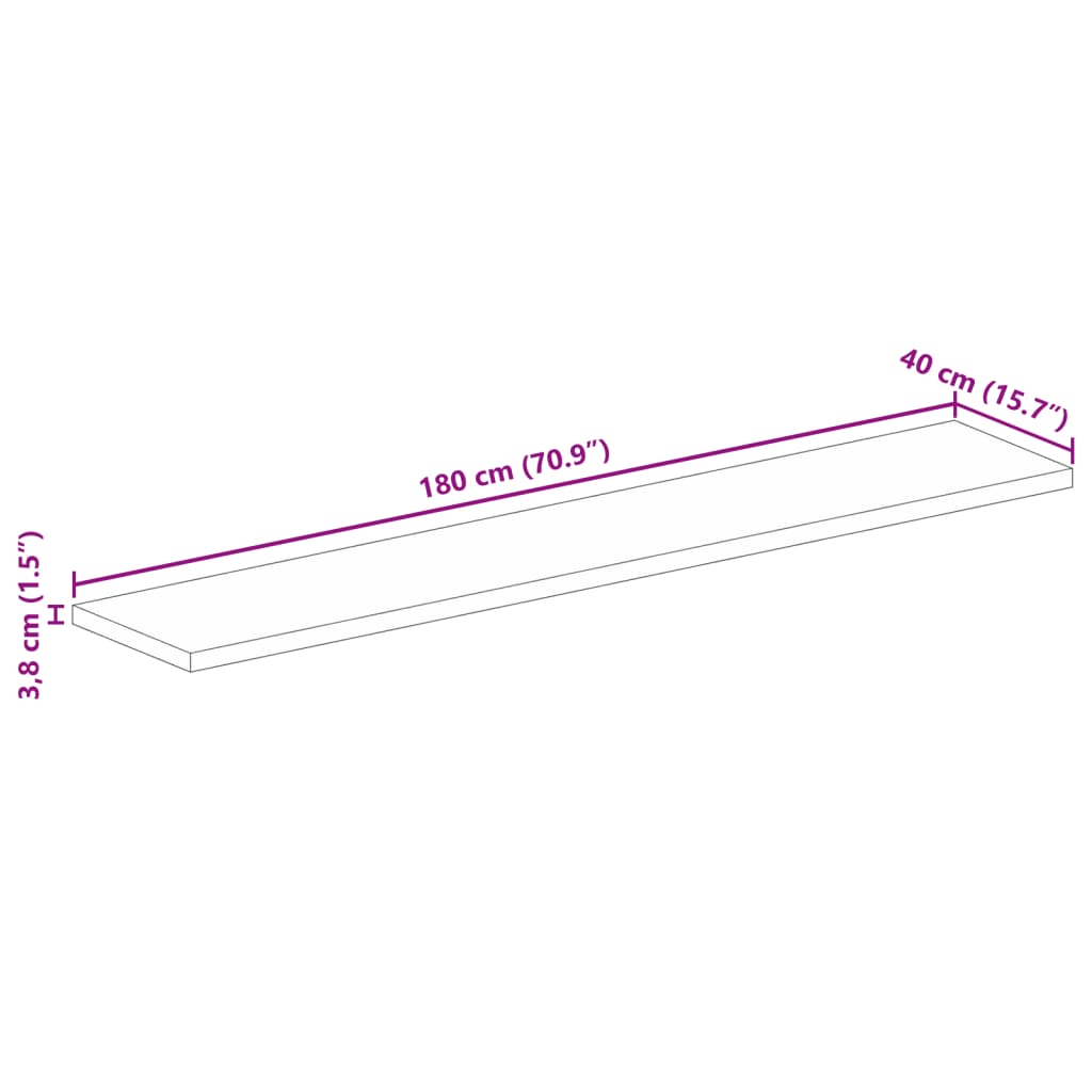 bordplade 180x40x3,8 cm rektangulær massivt ru mangotræ