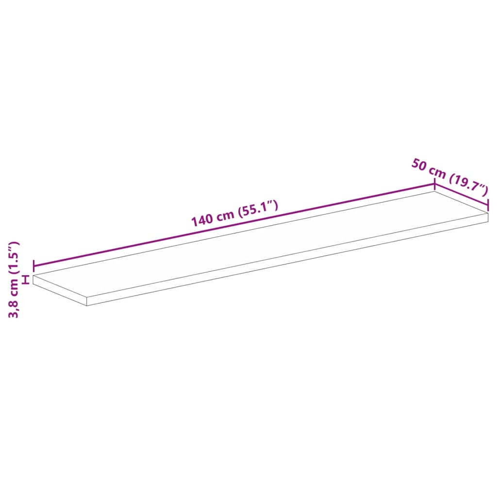 bordplade 140x50x3,8 cm rektangulær massivt ru mangotræ